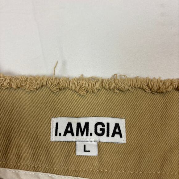 I.AM.GIA Skylar Skirt Raw Hem Pleated Tan Mini Skirt Women's Large Y2K - Picture 3 of 8